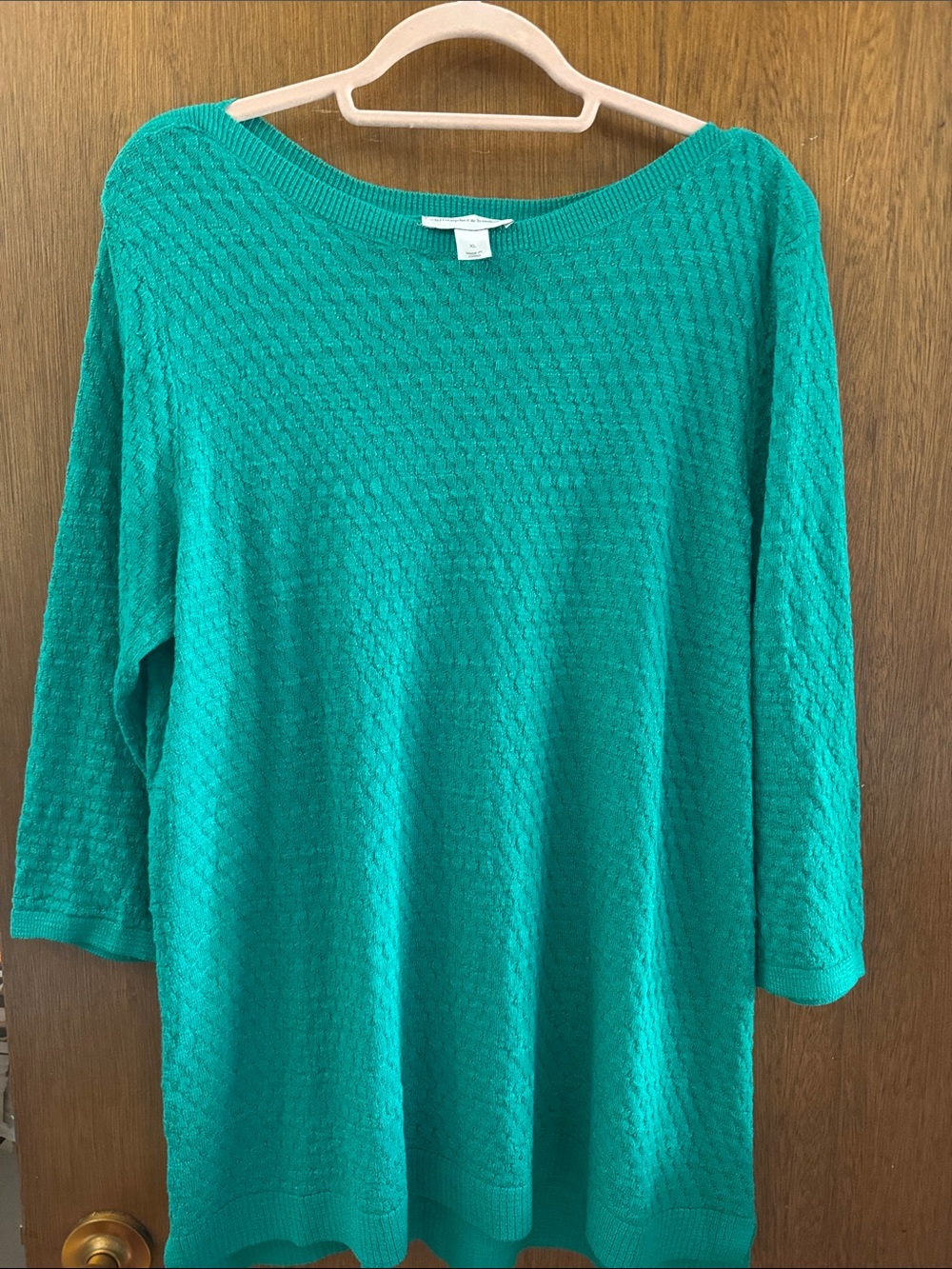 Christopher & Banks Green Textured Scoop Neck Sweater